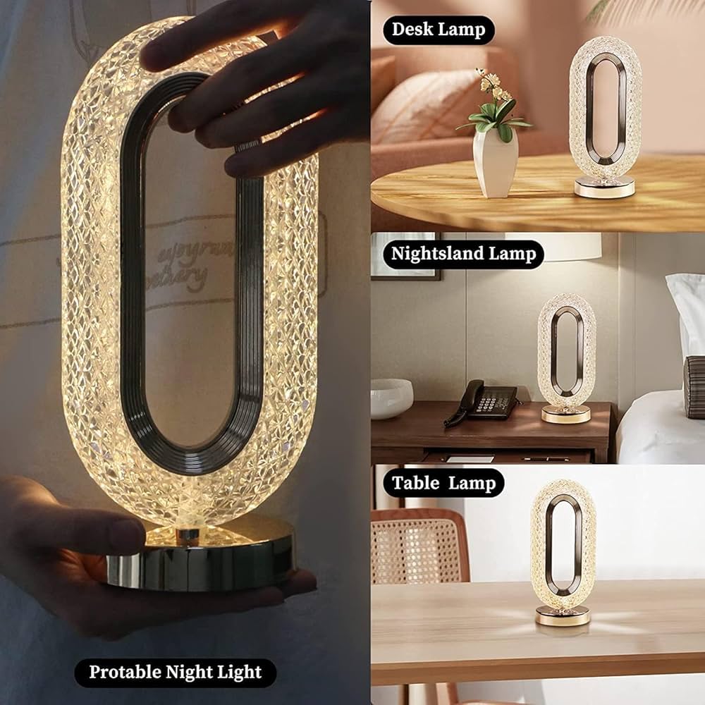Luxury Oval Crystal Table Lamp (3 Colors Mode) - Rechargeable