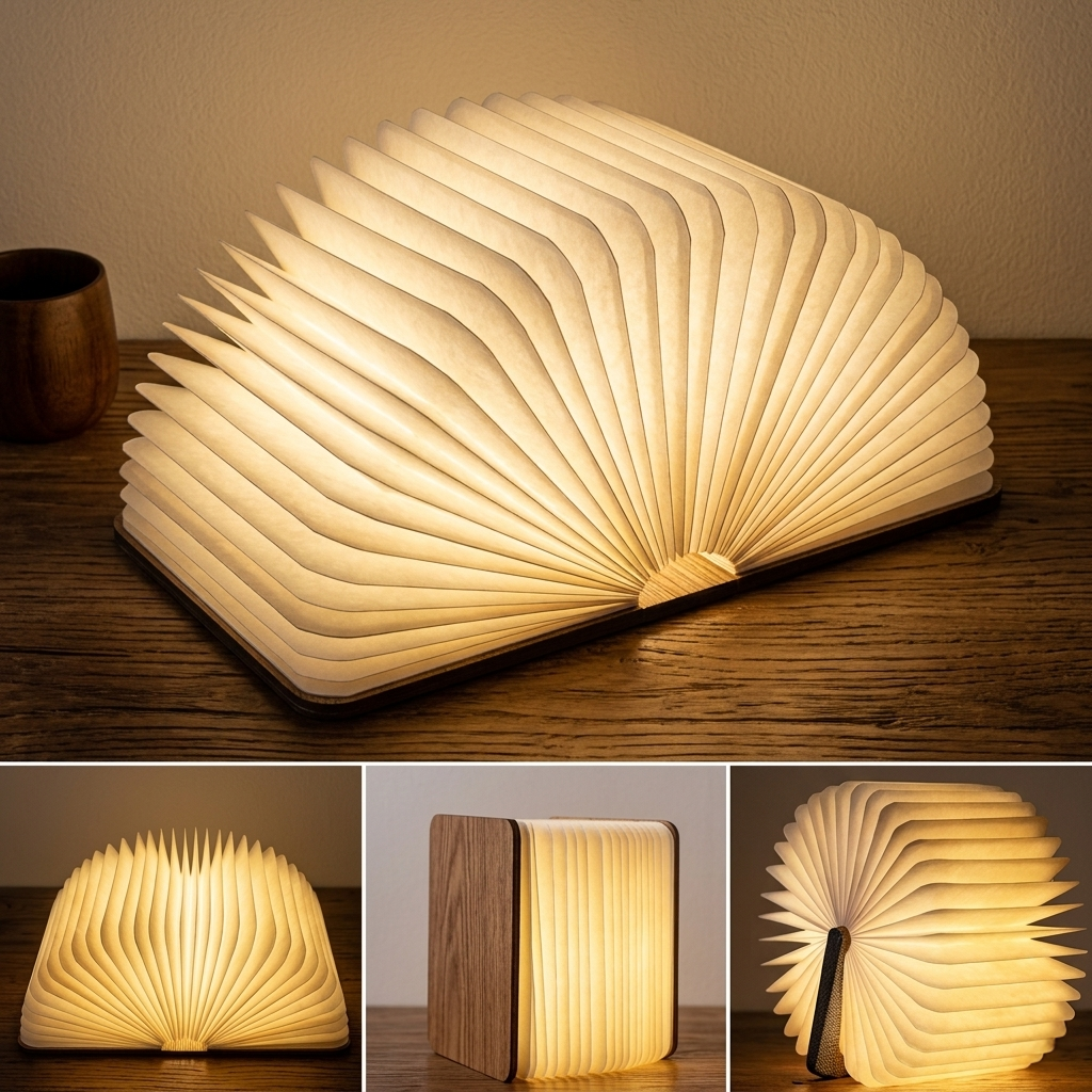 LED Wooden Book Lamp – 3 Ambient Light Modes (USB Rechargeable)